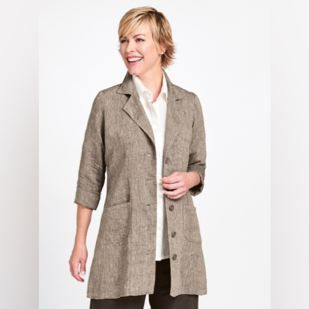 Flax Taupe Linen-Blend Longline Button Jacket